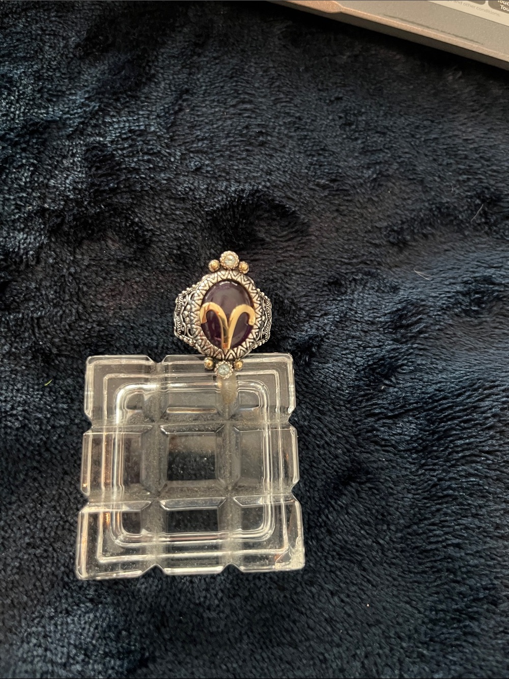 Barbara Bixby Sterling, 18k Gold Amethyst, White Topaz, Aries Ring